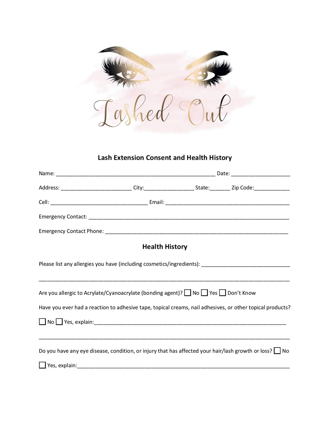 Client Consent Form – Lashed Out